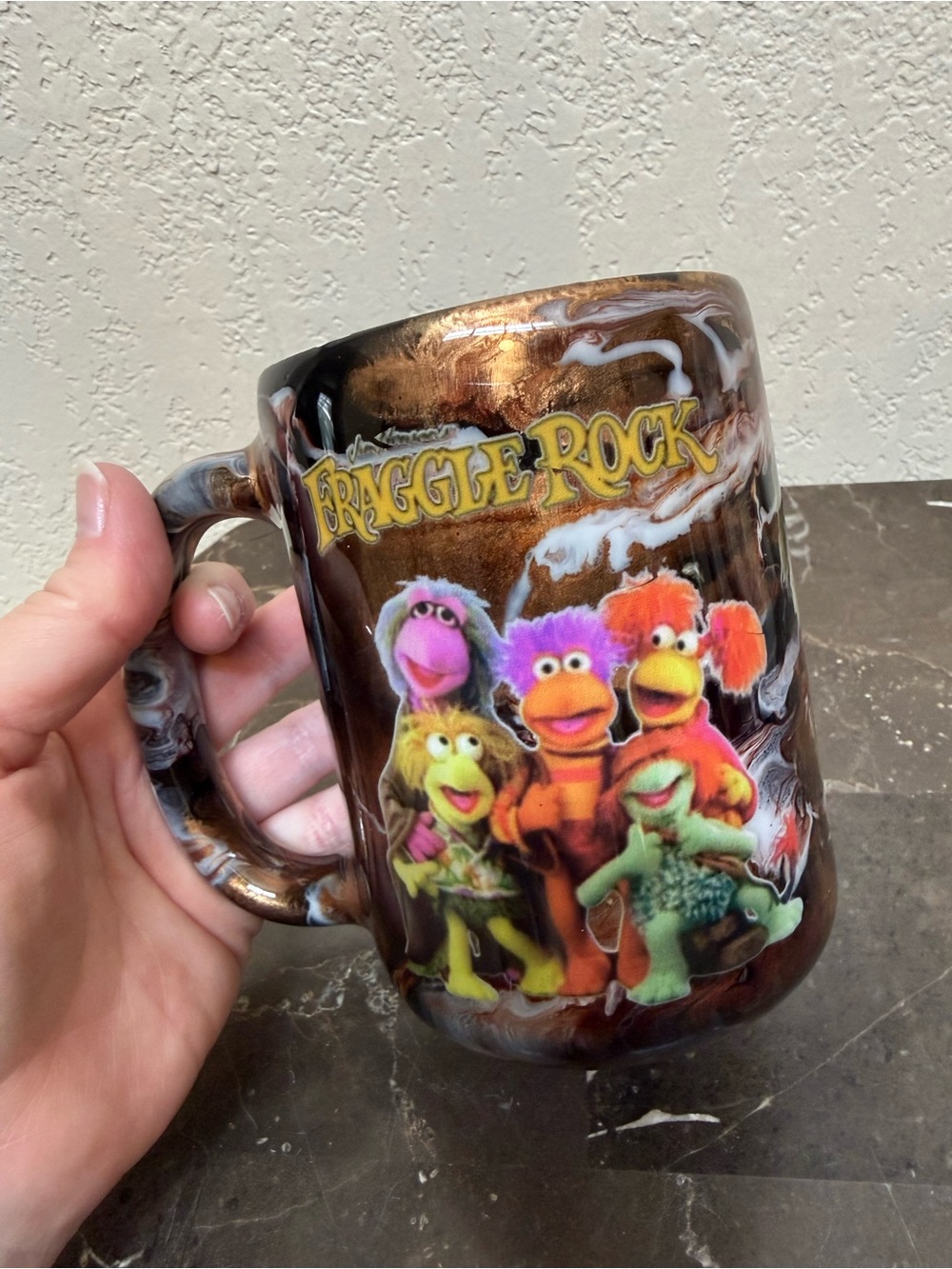 Fraggle Rock 80s Kids Classic Large Marble Coffee Mug 15 Oz Handmade